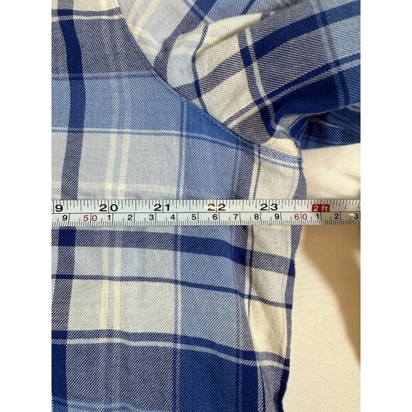 L.L. Bean Blue Plaid Hoodie Button-Up Flannel Shacket Women Size L Jacket Shirt - Picture 7 of 8